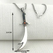 925 Ayar Gümüş Kırmızı Taşlı Zülfikar Kolye thumbnail 3