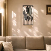 Dekoratif Metal Yaprak Temalı Tablo Siyah Renk - 5