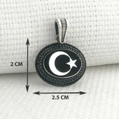 925 Ayar Gümüş Siyah Taşlı Ayyıldız Kolye Ucu thumbnail 3