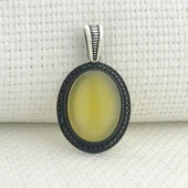 925 Ayar Sarı Akik Taşlı Gümüş Kolye Ucu thumbnail 1