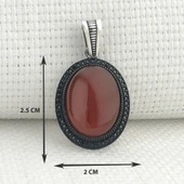 925 Ayar Kırmızı Akik Taşlı Gümüş Kolye Ucu thumbnail 3