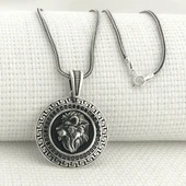 925 Ayar Siyah Taşlı Aslan Figürlü Gümüş Kolye - 1