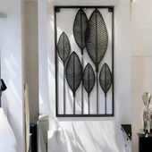 Dekoratif Metal Yaprak Temalı Tablo Siyah Renk - 1