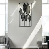 Dekoratif Metal Yaprak Temalı Tablo Siyah Renk - 4
