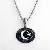 925 Ayar Gümüş Siyah Taşlı Ayyıldız Kolye thumbnail 2