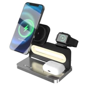 S-LINK SW-CWF120 Telefon Kulaklık Akıllı Saat 15W 3 'in 1 Magsafe Siyah Kablosuz Şarj Cihazı - 1