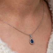 Gümüş Mavi Taşlı Damla Kadın Kolye SL11533 thumbnail 2