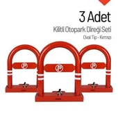 Oval Tip Kilitli Otopark Direği – 3'lü Set Kırmızı - 1
