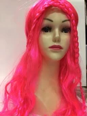 Neon Pembe Renk Örgülü Helen Karakter Peruğu Takma Saç - 2