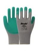 BEYBİ PL17 10 Beden Gri-Yeşil 12li Paket Legend Polyester Örme Lateks Eldiven - 1