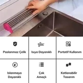 BUFFER® Evye Üstü Katlanır Nihale Paslanmaz Çelik Pratik Sebze Meyve Bulaşık Kurutma Süzgeci - 5