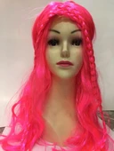 Neon Pembe Renk Örgülü Helen Karakter Peruğu Takma Saç - 1