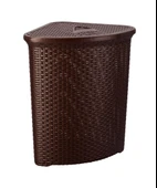 Omnipazar SY-4627 Plastik Hasır Desen Üçgen Kirli Çamaşır Sepeti Kahverengi - 1