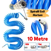 Spiralli 5x8 Polietilen Hava Hortumu Nipel Jaklı Esnek Kırılmaz Sök Tak Soketli Manşon 10 Metre - 1