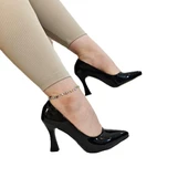 Fiyra 7035 Siyah Rugan İnce Kadeh Topuk Stiletto Topuklu Ayakkabı - 1