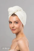 %100 Pamuk Bej Havlu Bone Saç Kurutma Bonesi Kafa Havlusu Duş Banyo Bonesi Islak Saç Kurulama Bone - 2