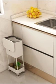 ARMESE Pratik Şık Tasarımlı Tek Raflı Tekerlekli Kapaklı Banyo ve Mutfak Çöp Kovası 15 Litre - 2