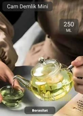 Cam Demlik Şeffaf Süzgeçli Demlik Isıya Dayanıklı Bitki Çayı Demliği Borosilat 250 ml - 1