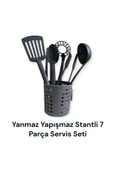 ARMESE 7 Parça Yanmaz Yapışmaz  Mutfak Servis Seti Stantlı (Kepçe,Çırpıcı,Maşa,Cımbız,Spatula,Kaşık 28cm) thumbnail 1