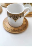 ARMESE 6 Kişilik Özel İşlemeli Bambu Altlıklı Kahve Fincan Takımı Dar - 2
