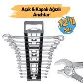İki Ağızlı Açık ve Kapalı Anahtar Seti 12'li Set Adet Düz 6-7-8-9-10-12-13-14-17-19-22 mm Kombine - 1