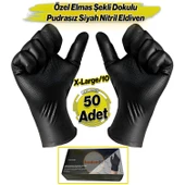 Elmas Dokulu Siyah XL Beden 50 Adet Kalın Hijyenik Pudrasız Nitril Muayene Eldiveni 25 Çift - 1