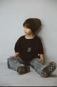 Siyah Bisiklet Yaka Oversize T-shirt Bebek - Çocuk - 1
