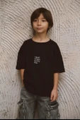 Siyah Bisiklet Yaka Oversize T-shirt Bebek - Çocuk - 2