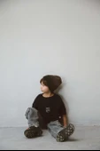 Siyah Bisiklet Yaka Oversize T-shirt Bebek - Çocuk - 4
