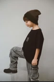 Siyah Bisiklet Yaka Oversize T-shirt Bebek - Çocuk - 3