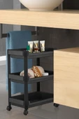 Flosoft 3 Katlı Tekerlekli Düzenleyici Raf, Mutfak Banyo Temizlik Katlı Organizer (22x36x48cm) Siyah - 2