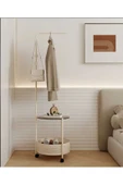 Metal Raflı Beyaz Konfeksiyon Askısı Elbise Askılığı Sepetli askılık Tekerlekli 175*50 cm 1087 CN - 1