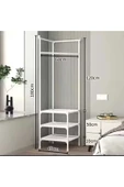 Metal Beyaz Köşe Elbise Kıyafet Askılığı  Ayaklı Konfeksiyon Askılık 1083-CN - 3