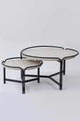 2'li Yuvarlak Orta Sehpa Seti – Modern Metal Ayaklı, Doğal Mermer Görünümlü Sehpa Takımı (80x45 cm + 60x35 cm) - 1