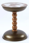 Epoksi Üst Tablalı Yan Sehpa, Zigon Sehpa, Bronz Metal Gövde & Ahşap Ayak – 60x40 cm - 3