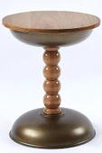 MDF Üst Tablalı Yan Sehpa, Zigon Sehpa, Bronz Metal Gövde ve Ahşap Ayak – 60x40 cm - 2
