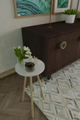 Ahşap Ayaklı Yuvarlak Yan Sehpa – Dekoratif Küçük Sehpa 34x74 cm - 1