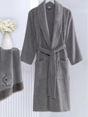 Bornoz - Nakışlı Havlu Seti Cora Antrasit L/XL+45x85cm thumbnail 3