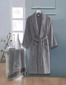 Bornoz - Nakışlı Havlu Seti Cora Antrasit L/XL+45x85cm thumbnail 1