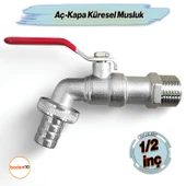 Aç Kapa 1/2 Küresel Musluk Çeşme Lavabo Banyo Mutfak Musluğu Bahçe Çeşmesi Tek Çıkışlı Batarya - 1