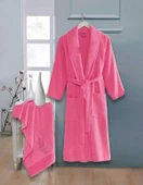 Bornoz - Nakışlı Havlu Seti Cora Fuşya S/M+45x85cm thumbnail 1