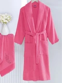 Bornoz - Nakışlı Havlu Seti Cora Fuşya S/M+45x85cm thumbnail 3