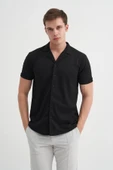 Cazador Regular Fit Örme Zigzag Dokulu Kısa Kol Gömlek - 1