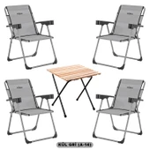 4 Adet Katlanır Kamp Sandalyesi ve Masa Seti - Rock - Kül Gri A14 - Bardaklıklı - 140 KG thumbnail 1