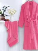 Bornoz - Nakışlı Havlu Seti Cora Fuşya S/M+45x85cm thumbnail 2