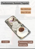 Sunum Tepsisi Paslanmaz Servis Tepsisi Çelik Çay Tepsi Kahve Tepsisi 33 cm - 1