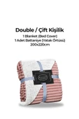 Sherpa Battaniye Çift Kişilik Çizgili Yumuşak Peluş Wellsoft Yatak Örtüsü Pudra - 5