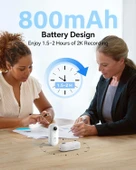 Boblov W4 2K Mini Vücut Kamerası, 360° Dönebilen Klipsli 128 GB Kamera - Beyaz - 3