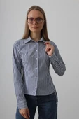 Yanları Büzgülü Çizgili Gömlek - Çizgili İndigo thumbnail 1