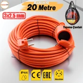 Uzatma Kablosu 20 METRE 3x2.5 mm Tekli Grup Fiş Priz Kapaklı Monofaze Ev Tipi Topraklı Kablolu - 1